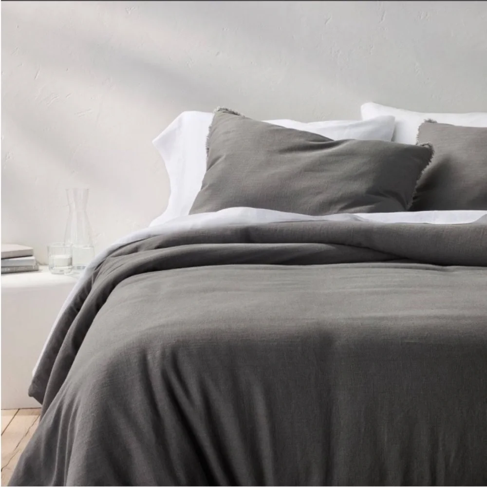 NWT Full/Queen Heavyweight Linen Blend Comforter & Sham Set Dark Gray - Casaluna